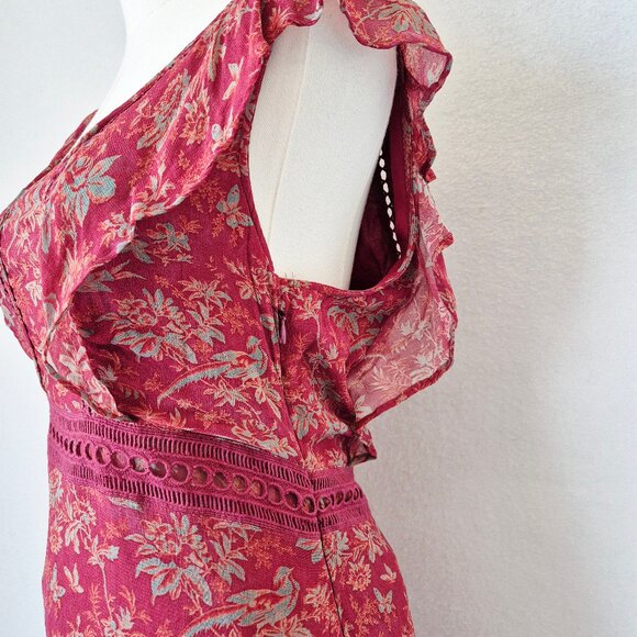 Sundance Harvest Floral Tiered Maxi Dress Ruffle Cap Sleeve Chiffon Red - Picture 7 of 16